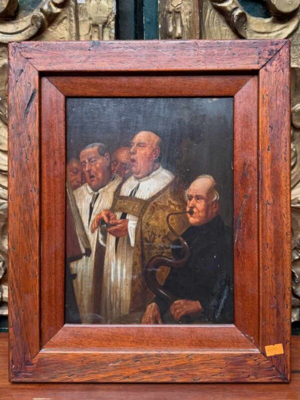 Óleo costumbrista de escena litúrgica